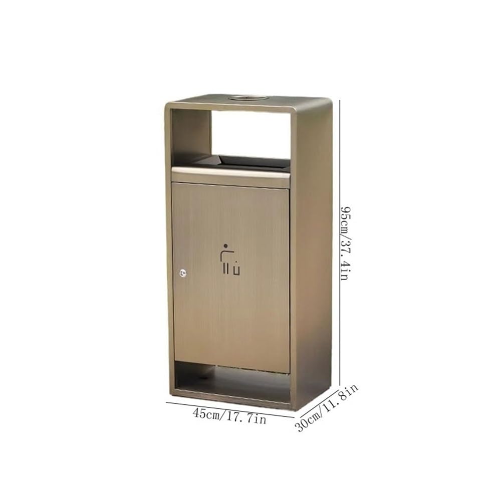 Outdoor Trash Can, Indoor Outside Lockable Trash Bin Public Smoking Area Stainless Steel Garbage Can with Ashtray