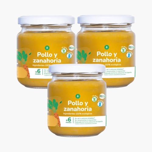 PLANETA HUERTO | Pack 3x Tarrito Ecológico Pollo y Zanahoria 180 g - Alimentación Infantil Saludable y Natural Desde los 6 Meses