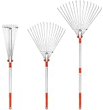Buyplus Adjustable Garden Leaf Rake - 24 to 63 Inch Telescopic Metal Rake, Expandable Folding Leaves...