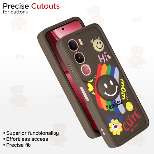 Image of Pikkme Back Cover for Vivo Y31 5G | Soft Silicone| Cute Rainbow Smile & 3D Cartoon Flower Design | Shockproof Raised Camera Protection Bumper Case (Brown)