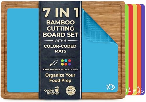 Cooler Kitchen Bamboo Wood Cutting Board Set with 6 Color ...
