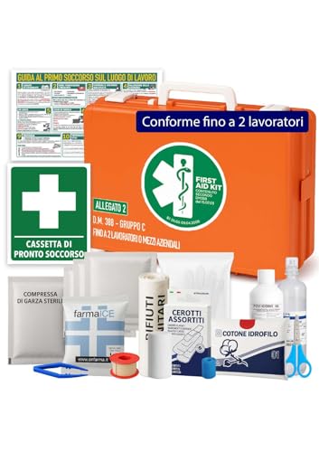 ONFARMA FARMA1 Cassetta pronto soccorso COMPLETA DI CARTELLO PRIMO SOCCORSO conforme DM 388 allegato 2 per aziende fino a 2...