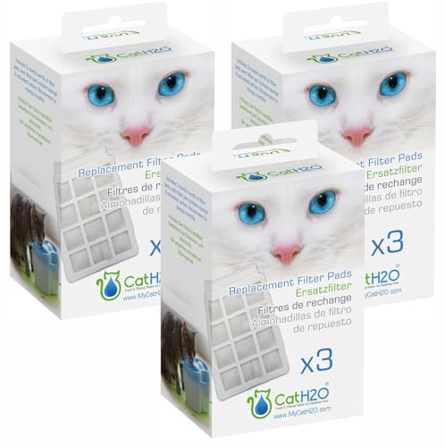 Image of Cat H2O & Dog H2O Replacement Filter Pads 9 Count (3 Pack x3) Compatible with Pet Water Fountain Mini & Tornado Models Sponge & Activated Carbon Filtration