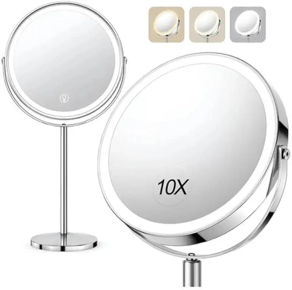 Espelho De Maquiagem Led Rotação 360° Ampliação 1-10x 20cm(Prateado)