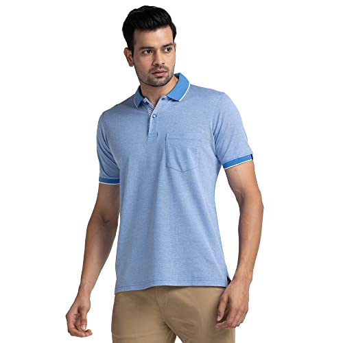 Image of Raymond Men's Pure Cotton Jacquard Pattern Contemporary Fit Polo Collar Polo Neck Half Sleeve Casual T-Shirt