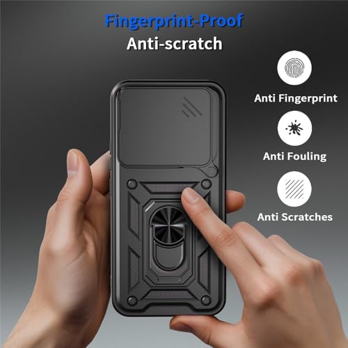Image of Heavy Duty Back Case Cover for Honor 400 5G, Shockproof Honor 400 Back Cover, Ring Case with Kickstand and Camera Protection Shutter - Black