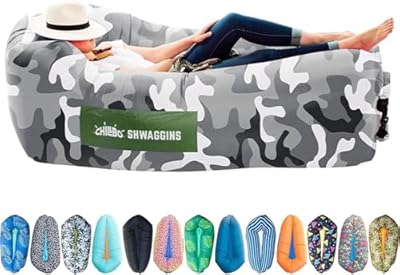 Chillbo Shwaggins Inflatable Couch – No-Pump Setup, Ripstop Polyester, Stability Pegs, Fun Prints, Portable Air Lounger for Beach, Camping, Festivals, and Tailgating - Urban Camo