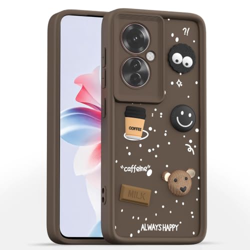 Image of Bintage Cute Fun Taddy Cartoon 3D Ball Bear Milk Donut Coffee Cup Silicon Case Full Body & Camera Protection Back Cover Compatible for Oppo F25 Pro 5G - Brown
