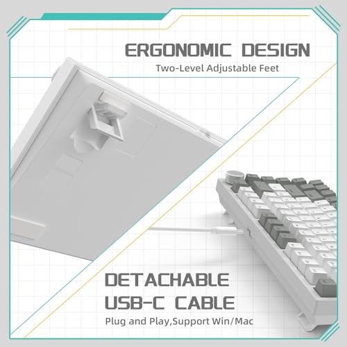 Image of YINDIAO AK820 Mechanical Keyboard with CNC Knob Control,75% ANSI Layout,82Keys Gasket Mount Wired Gaming Keyboard,5 Sound Absorbing Foam,Hot-swappable,White Backlit,for PC,MAC (Grey&White)