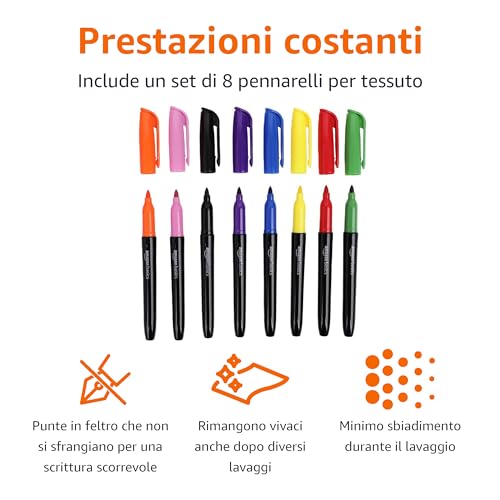 Amazon Basics Vibrant Fabric Markers, Assorted Colors, 8-Pack - Immagine 1
