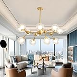 Luminaire de luxe moderne : le lustre à 12 lumières est doté d'abat-jour en verre transparent et d'une finition dorée, donnant au lustre un look design absolument époustouflant lorsque les lumières s'allument. Cet élégant lustre s'agence parfaitement aux espaces décontractés, aux maisons ou à toute zone commerciale.
