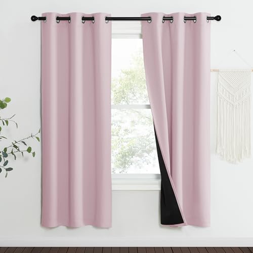Image of NICETOWN 100% Blackout Window Curtain Panels, Heat and Cold Blocking Drapes with Black Liner for Nursery, 70 inch Thermal Insulated Draperies (Lavender Pink, 2 Pieces, 37 inch Wide Each Panel)