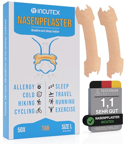 Incutex 50 Stück Nasenpflaster gegen Schnarchen Schnarchstoppper, Anti Schnarch Nasenstrips, beige, Größe L