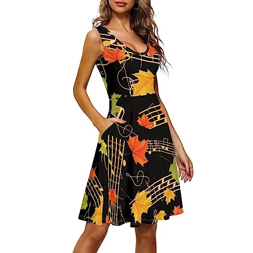 Image of Women's Casual Loose Sundress Midi Sleeveless Crewneck Dress Summer Beach Tank Dress with Pockets