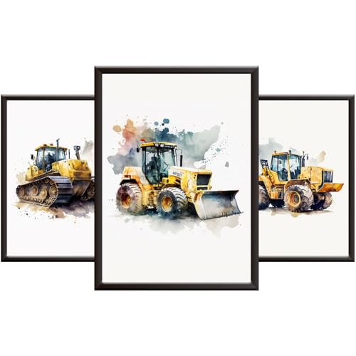 Hey Chimp Construction Vehicle Posters for Boys Bedroom Wall Art Decor - Toddlers Bedroom Pictures Bulldozer Loader Excavator. Unframed Boys Wall Art Posters/Set of 3 A4 Digger Print