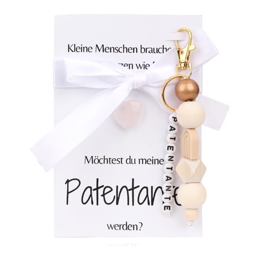 Fogbush Patentante Fragen Geschenkset Willst Du Meine Patentante Sein Personalisiertes Geschenk für Holzperlen Schlüsselanhänger Grußkarte Ideal zur Schwangerschaftsverkündung Taufe & Babyparty