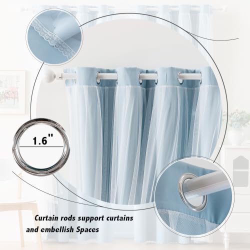 Image of Anytime Double Layer Blackout Curtains 2 Panels,35Wx95L,Sky Blue | Sheer And Fabric Window Drapes Grommet Top Solid Color Bedroom Living Room Home Decor