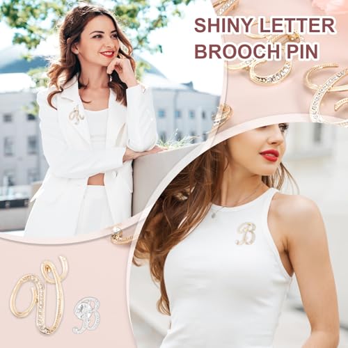 Image of PATIKIL Rhinestone Letter Brooch Pins, Initial Rhinestone Alphabet Letter Lapel Badges Pin for Women Men Suits Dress Coat