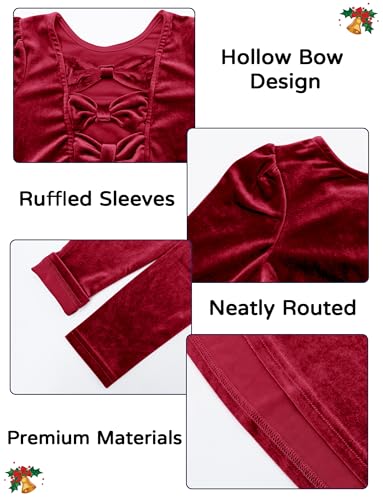 Happy Cherry Girls Velvet Dress Crew Neck Bow Back Long Sleeve Princess Christmas Birthday Party Wedding Dresses4