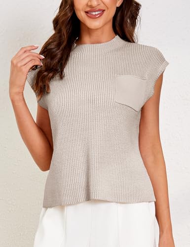 Image of Himosyber Women's Solid Sleeveless Vest Mock Neck Cap Sleeve Knitwear Sweater Tops