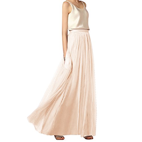 Womens Tulle Skirt Floor Length Pleated A-line Elastic Waist Maxi Tutu