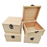 Anktily Lot de 4 boîtes en bois non finies, petit coffret en bois rustique avec fermoir à cliquet pour rangement et bricolage, organisateur de décoration de table pour la maison (12 x 12 x 8 cm)