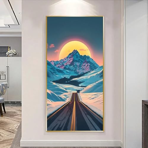 Toile de montagne enneigée de 65x130 cm sans cadre affiche murale coucher de soleil route