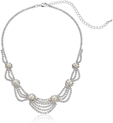 Accessoriesforever Bridal Wedding Prom Jewelry Set Crystal Rhinestone Pearl Elegant Classy Necklace