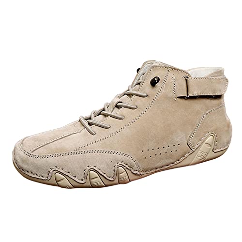 Botas de exterior para hombre, impermeables, para moto, vaquero, con cordones, con hebillas, antideslizantes, para trekking, veganos, zapatos descalzos, anchos, planas, para deporte, botas, caqui, 43
