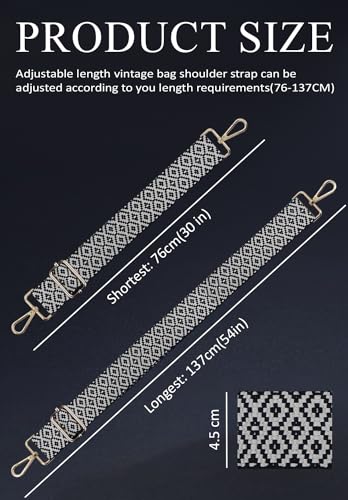 Image of Lyrovo Adjustable Purse Strap Replacement for Women, 1.5 inch Wide Crossbody Shoulder Strap Boho Handbag Strap (Bohemia-Beige Black)