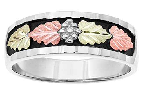 Sterling Silver, 12k Rose and Green Gold Black Diamond-Cut Black Hills Gold Wedding Band, His and Hers Wedding Ring Set2