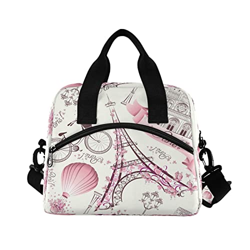 Huxino Paris Eiffel Tower Flower Reusable Lunch Bag For Women, Insulated Lunch Box Cooler Containers Organizer Zipper Lunch Tote Bag Handbag For School Office Picnic Men Kids Adults Children #TOP1