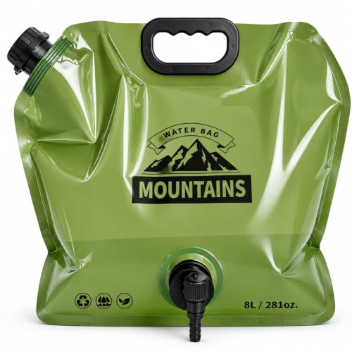 Image of HIKEMAN 8L Collapsible Water Bag with Spigot & Handle - BPA-Free Portable Camping Water Container (Dark Green)