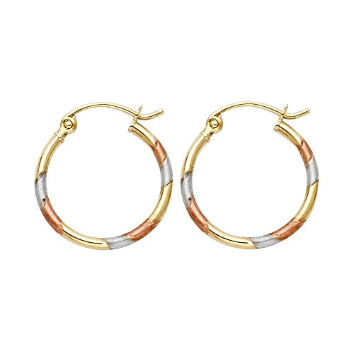 14k REAL Tri Color Gold 1.5mm Thickness Hoop Earrings (15mm Diameter)
