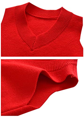 Ptpuke Unisex-Baby V Neck Comfort Knitted Sleeveless Pullover Vest Sweater, Red, 1T #TOP2