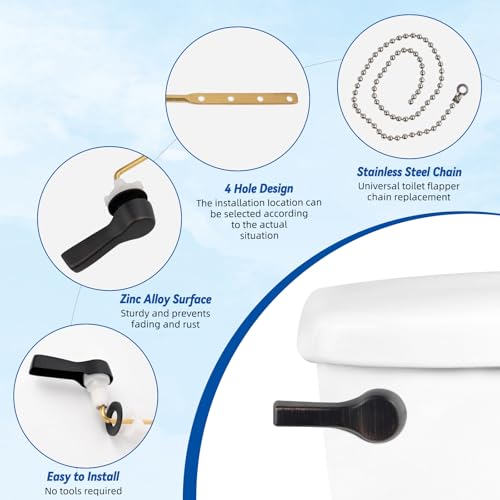Image of Hibbent Universal Metal Front Mount Toilet Handle Kit, Oil Rubbed Bronze | Solid Brass Toilet Flush Tank Lever with Stainless Steel Adjustable Flapper Chains, Side Tank Toilet Handle for Most Toilets