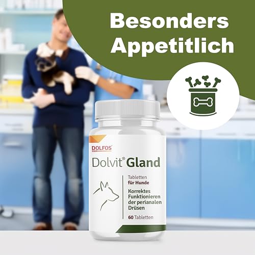 Dolvit Gland Analdrüsen Hund, 60 Tabletten für Hunde, Spezial-Analdrüsenkur mit Kräuterextrakten, Flohsamenschalen & Smektit, Unterstützung Verdauung, korrekte Kotbildung, mittlere & große Hunde