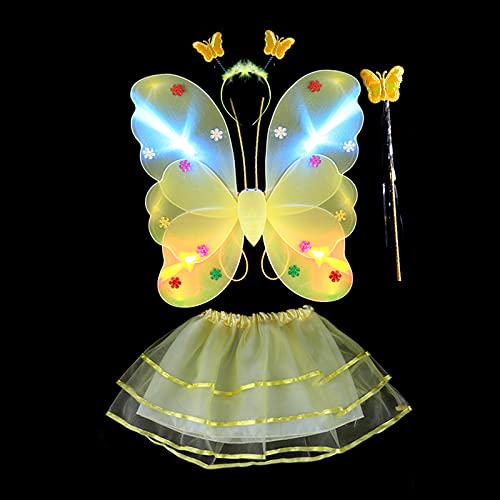 QLTY Ensemble de 4 Accessoires d'aile de Papillon rougeoyant,Ensemble de Costume de Tutu de Princesse de fée,Ensemble de Costume de Papillon,pour Les Enfants Halloween Dress Up Party Favors Supplies Cover