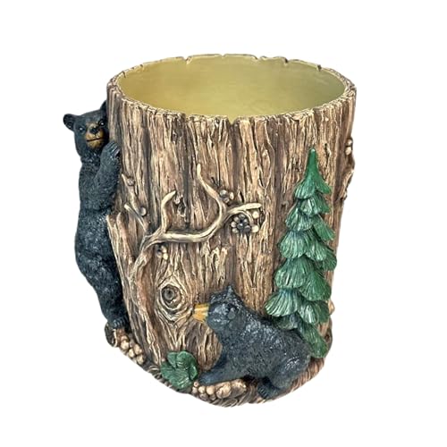 Rustic Bear Wastebasket for Cabin Bathroom or Bedroom – Decorative Wildlife Resin Trash Can – Mountain Lodge Decor for Home, Office or Vanity – Housewarming Gift or Birthday Holiday Gift Idea