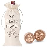 Engagement Gifts for Couples, Unique Newly-Engaged Gifts, Wine Bag with Drawstrings and 2 Wine Stoppers, Perfect for Anniversary, Christmas, Wedding - Yup, Finally Engaged