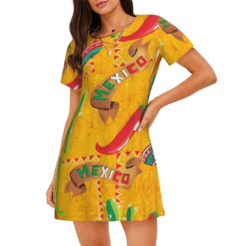 Robe de nuit à manches courtes pour femme avec motif cactus piment chic