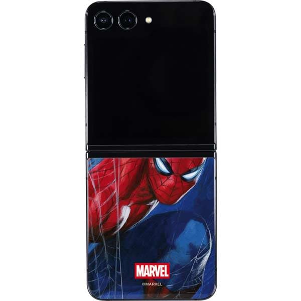 Skinit Decal Phone Skin Compatible with Galaxy Z Flip5 5G - Officially Licensed Marvel Spiderman World of Webs Design