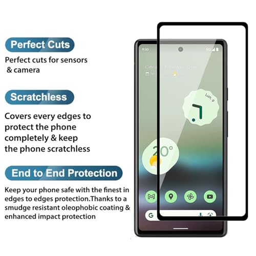 Image of POPIO Military-Grade Gorilla Tempered Glass For Google Pixel 6A (Black) With Edge-To-Edge Protector Coverage And Easy Installation Kit