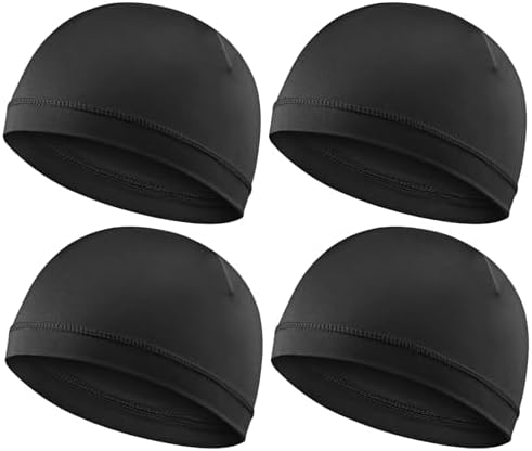 4Pcs Wave Cap for Men Silky Durags Elastic Band Wave Caps for 360 540 720 Waves Soft Breathable Satin Durag Unisex Adults Kids Skullies Beanies Hats Shower Cap Black