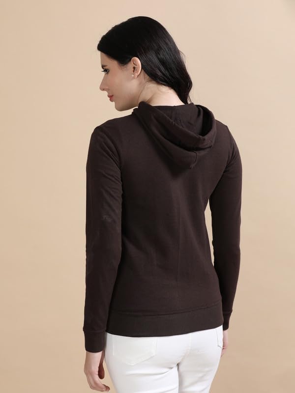 Image of Wafaa Women's Cotton Plain Hooded Neck Full Zipper Sweatshirt Hoodies with Kangaroo Pocket