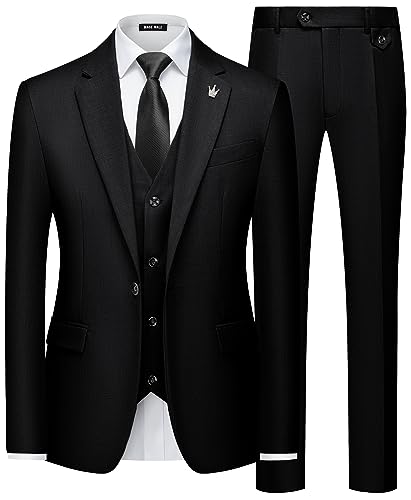 MAGE MALE Mens Suits Slim Fit 3 Piece Tuxedo Suit One Button Solid Prom Wedding Party Blazer Vest Pants Set with Tie