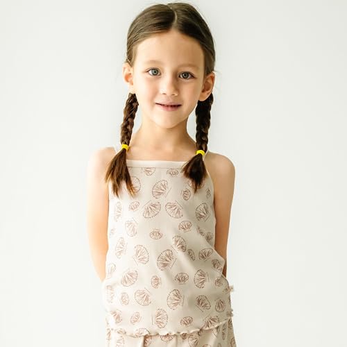 Image of MakeMake Organics GOTS Certified Organic Cotton Baby Kids Toddler Girl Top and Short Outfit Set - Seashells, 5-6 Years