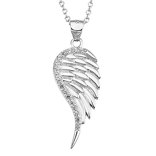 Forfamilyltd Plata S925 toque de collar colgante Cielo del ala del ángel del encanto con los cristales pavimentadas, en Caja de Regalo