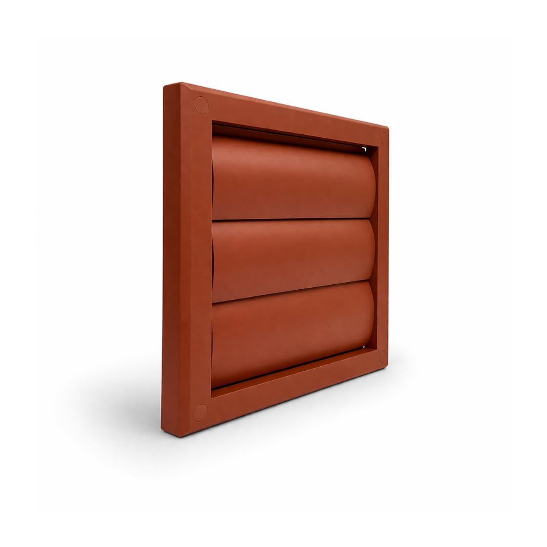 Fantronix Terracotta Gravity Shutter Vent – 100 Mm (4”) Rear Spigot, 155 X 155 Mm External Wall Vent Cover For Bathroom & Kitchen Extractor Fans