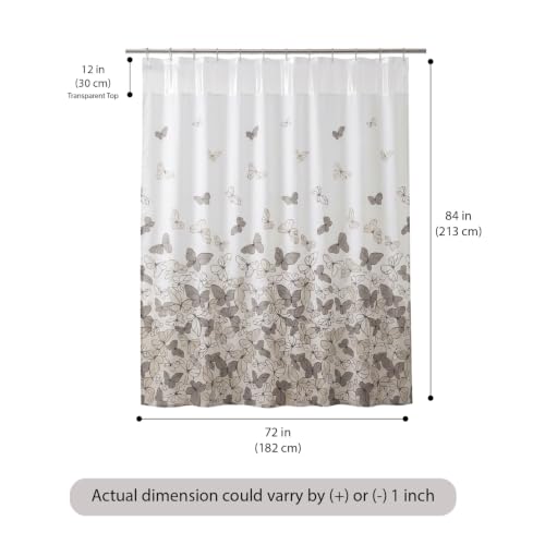 Image of Wakefit PEVA Plastic Printed Shower Curtain 7 Feet | 12 Free Hooks | No Smell, Toxin Free PEVA Plastic | Waterproof Bathroom Curtain | Curtain for Balcony | Height 7ft & Width 6ft | Butterfly Black
